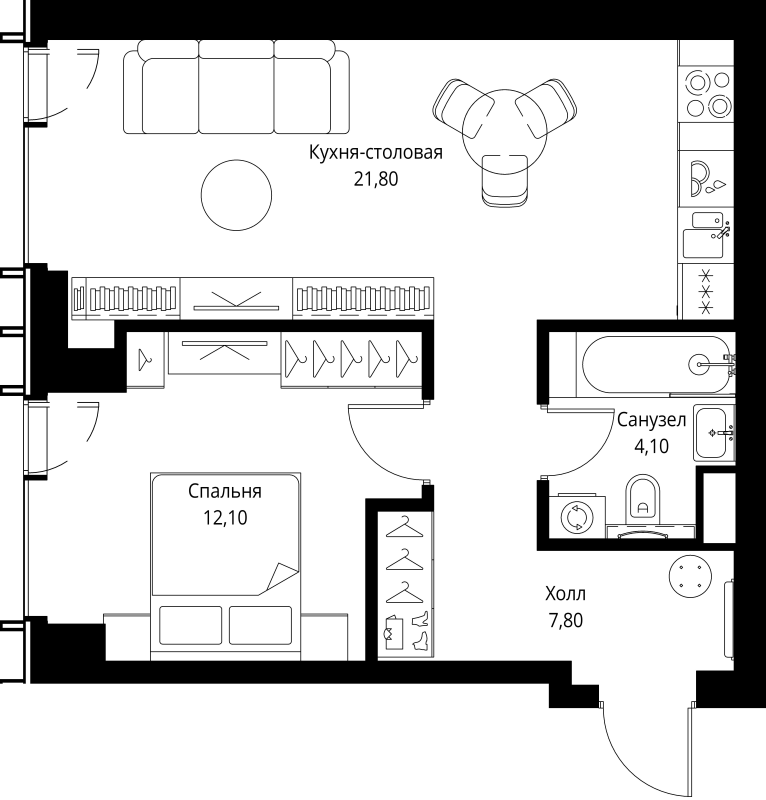 2 ккв (Евро) 45,8 м²