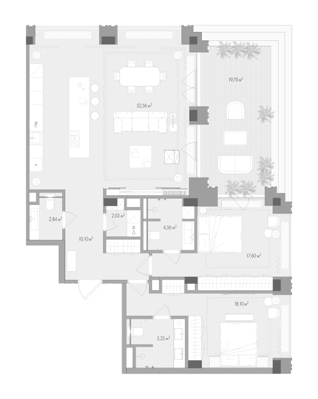 3 ккв (Евро) 121,8 м²