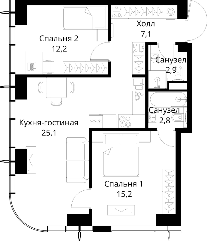 3 ккв (Евро) 65,3 м²