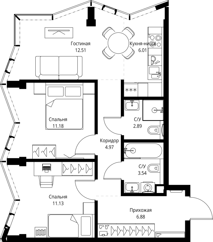 3 ккв (Евро) 59,1 м²