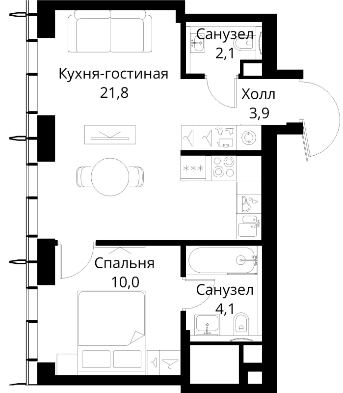 2 ккв (Евро) 41,9 м²