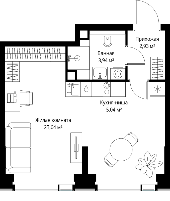 Студия 35,6 м²