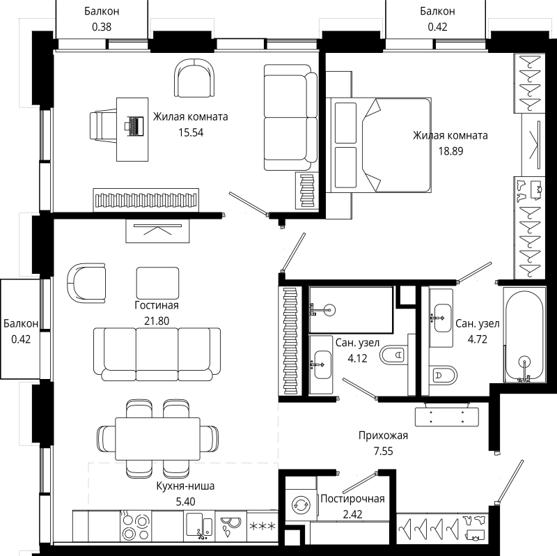 3 ккв (Евро) 80,3 м²