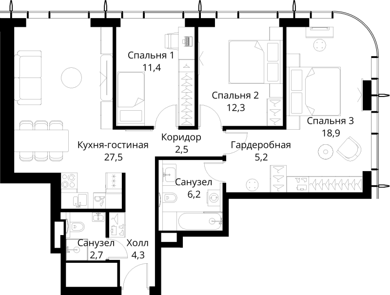 4 ккв (Евро) 91 м²