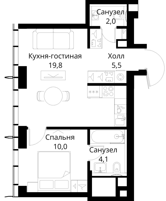 2 ккв (Евро) 41,4 м²