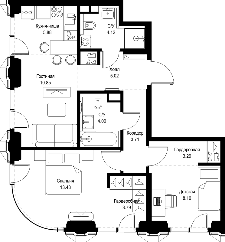 3 ккв (Евро) 62,2 м²