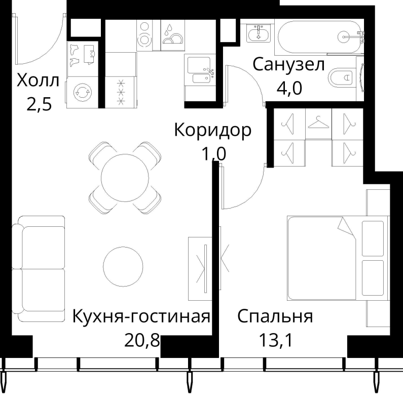 2 ккв (Евро) 41,4 м²