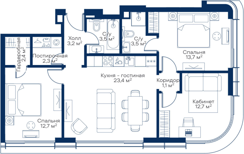 4 ккв (Евро) 76,9 м²