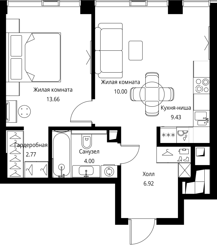 2 ккв (Евро) 46,8 м²