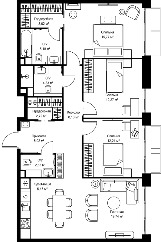 4 ккв (Евро) 98,1 м²