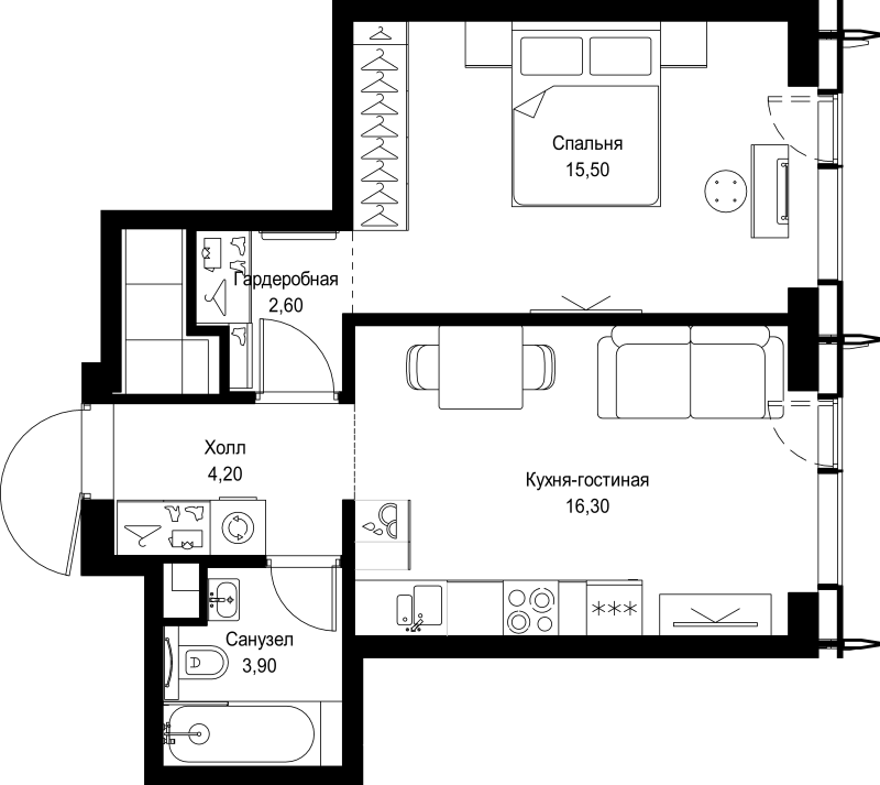 2 ккв (Евро) 42,5 м²