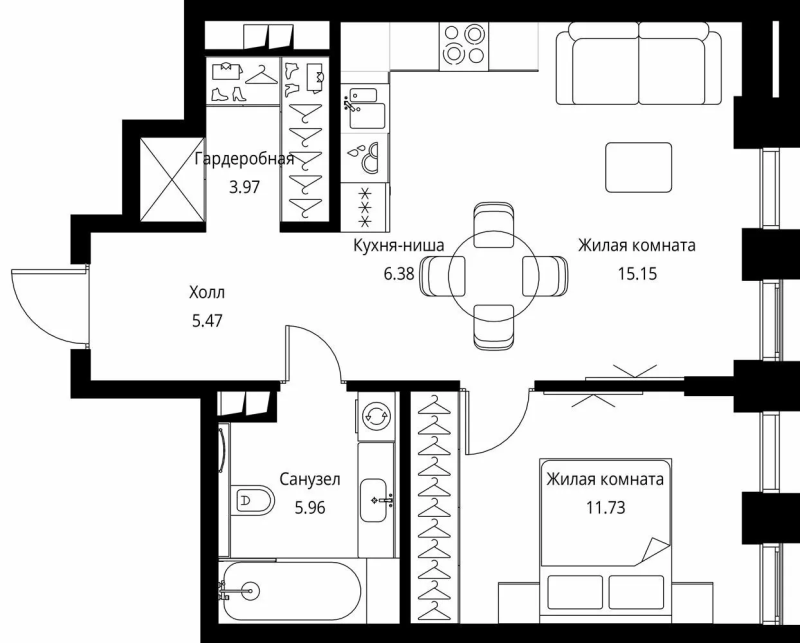 2 ккв (Евро) 48,7 м²