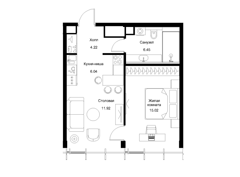 2 ккв (Евро) 43,9 м²