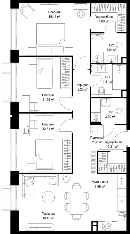 4 ккв (Евро) 92,5 м²