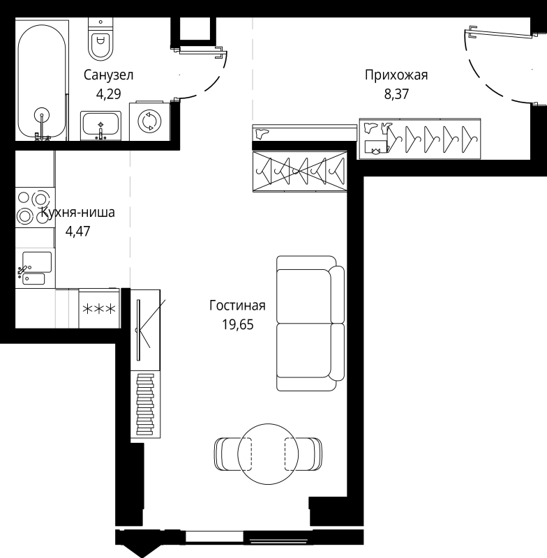 Студия 36,9 м²