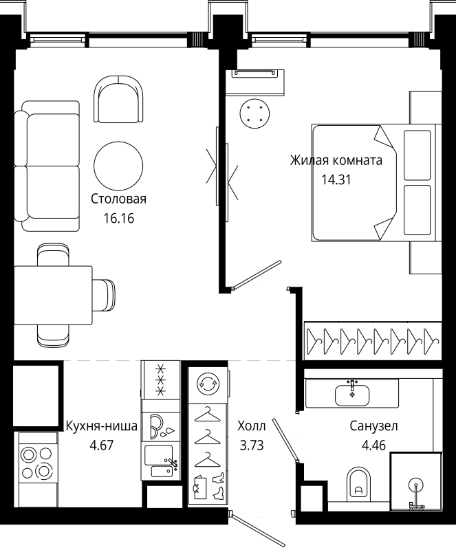 2 ккв (Евро) 43,8 м²