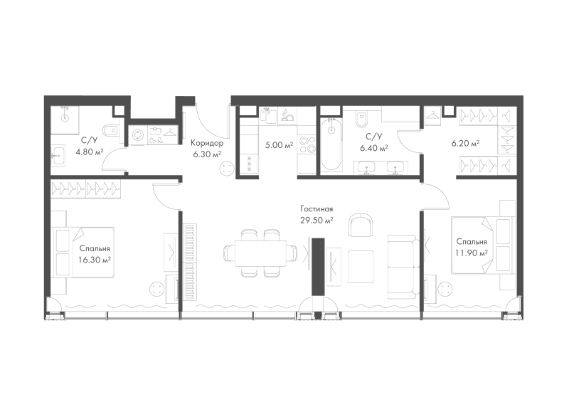 3 ккв (Евро) 86,4 м²