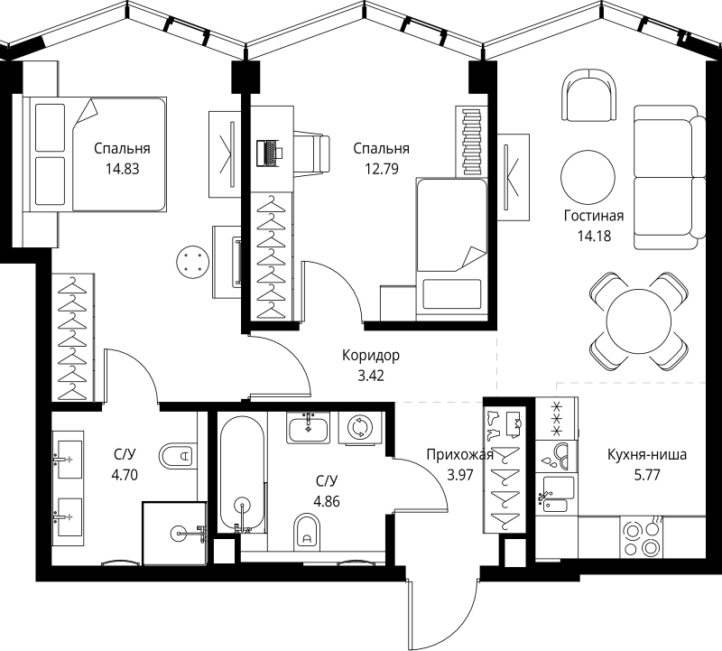 3 ккв (Евро) 64,5 м²