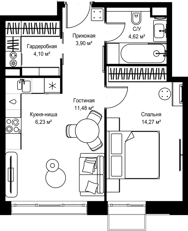 2 ккв (Евро) 44,6 м²