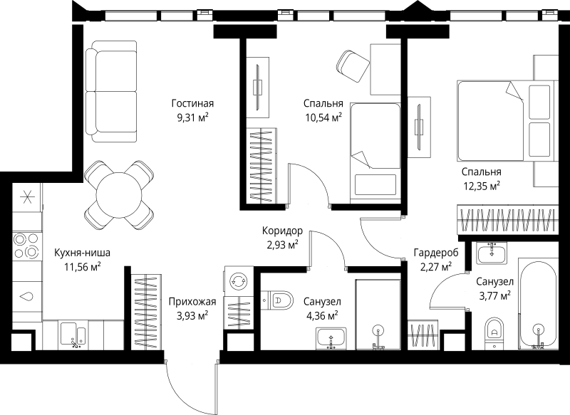3 ккв (Евро) 61 м²