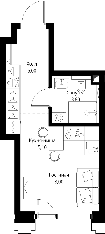 Студия 23,4 м²