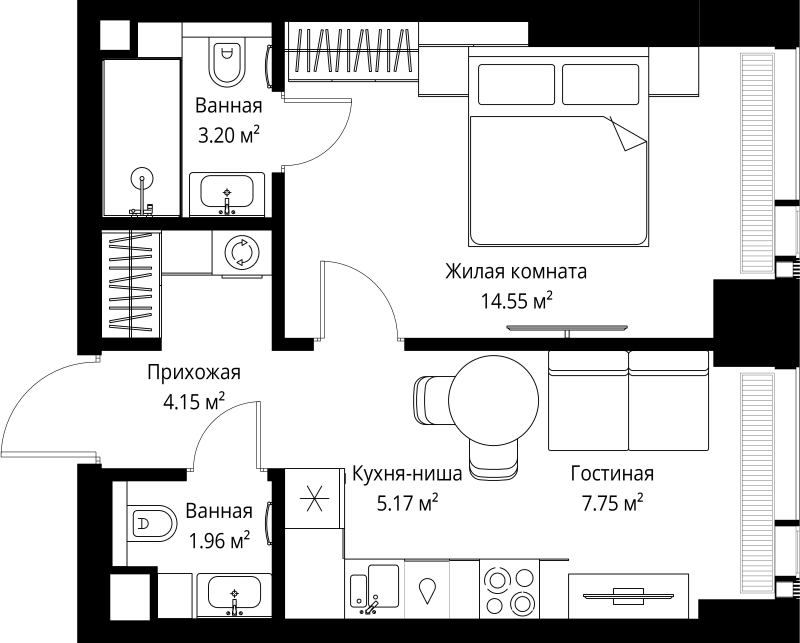 1 ккв 36,8 м²