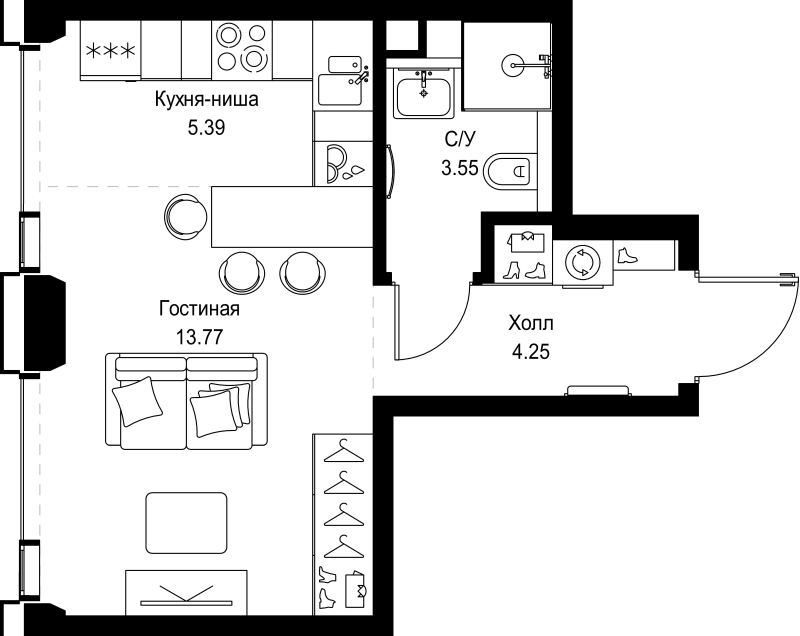 Студия 27 м²