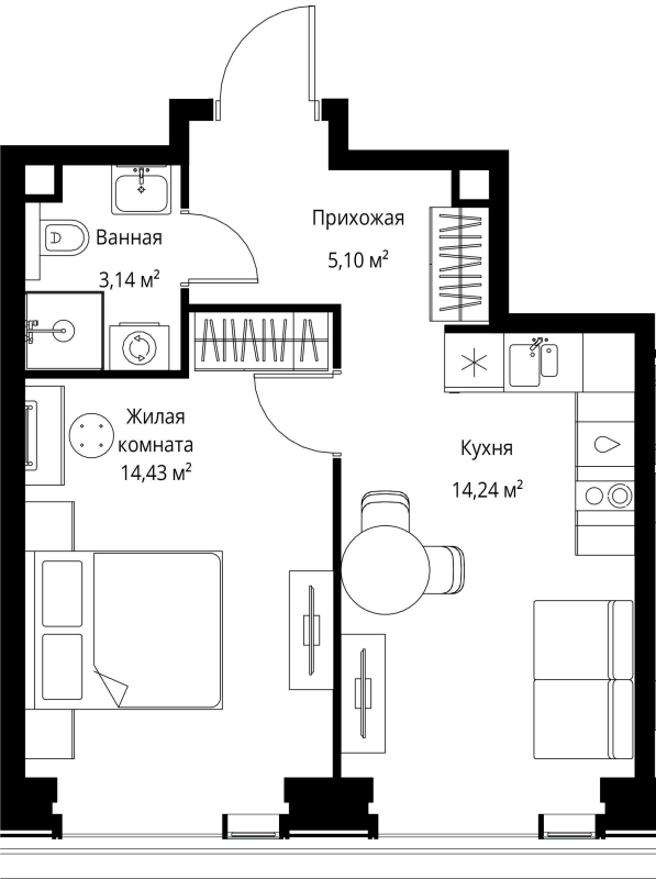1 ккв 36,9 м²