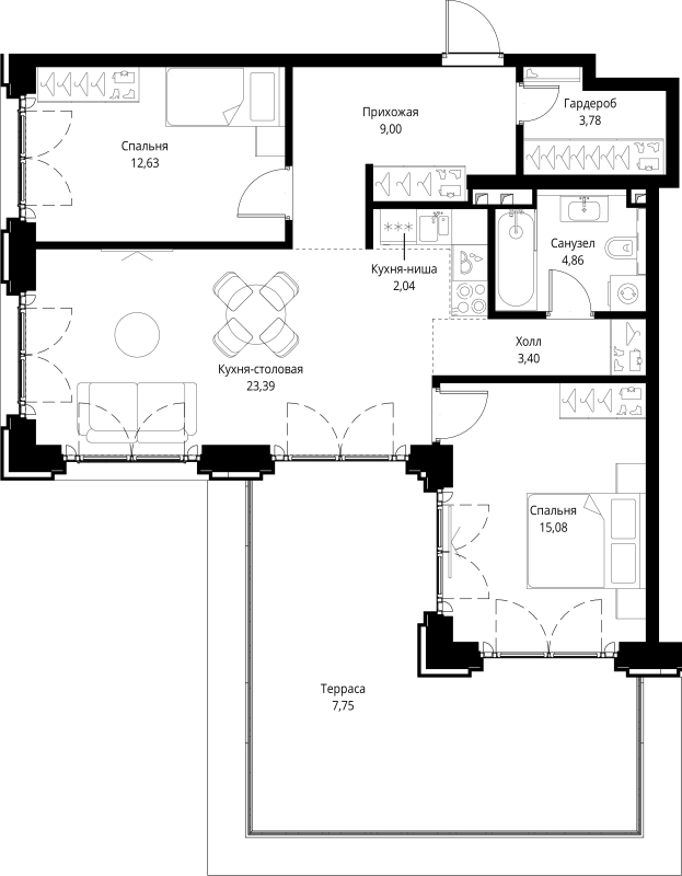 3 ккв (Евро) 81,9 м²
