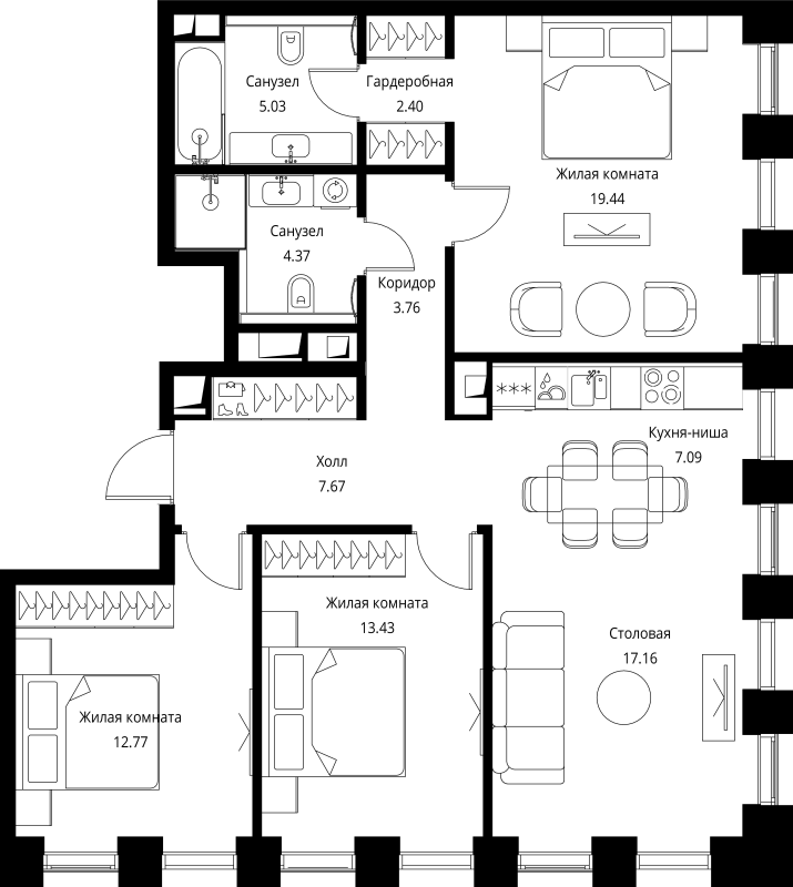 4 ккв (Евро) 93,1 м²