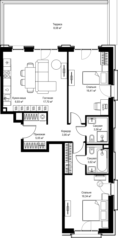 3 ккв (Евро) 83,6 м²
