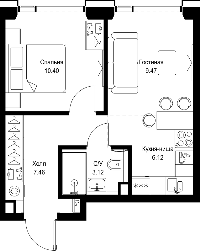 2 ккв (Евро) 36,6 м²