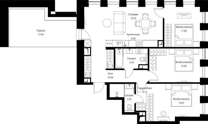 4 ккв (Евро) 91,7 м²