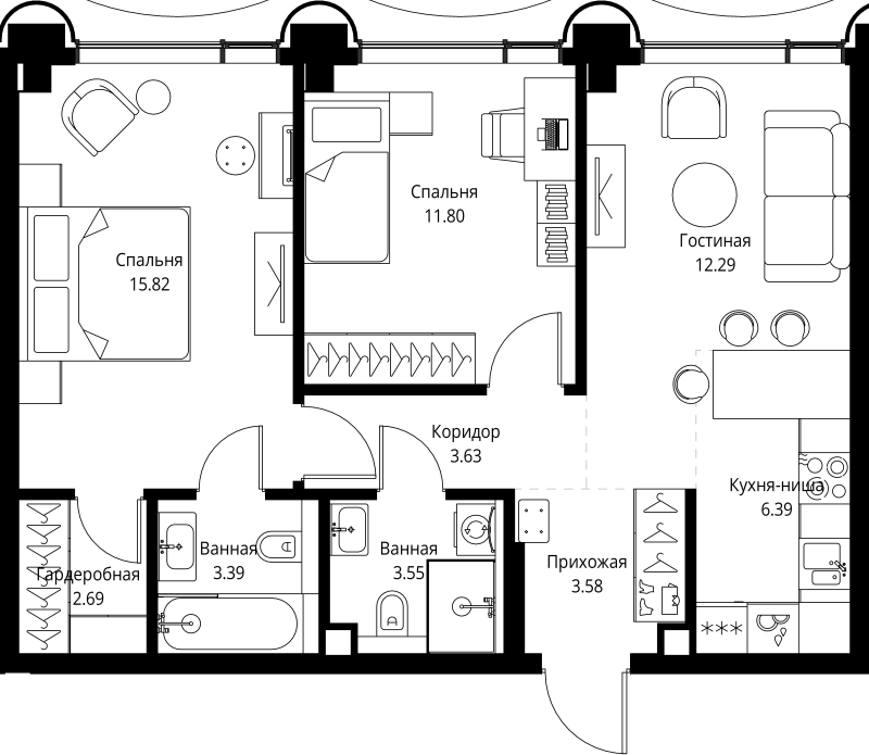 3 ккв (Евро) 63,1 м²