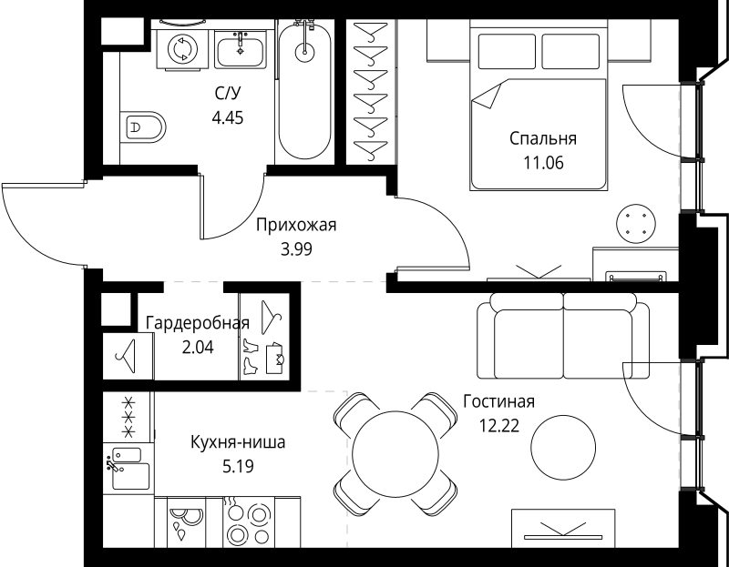 2 ккв (Евро) 39 м²
