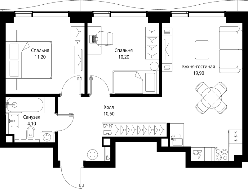 3 ккв (Евро) 56 м²