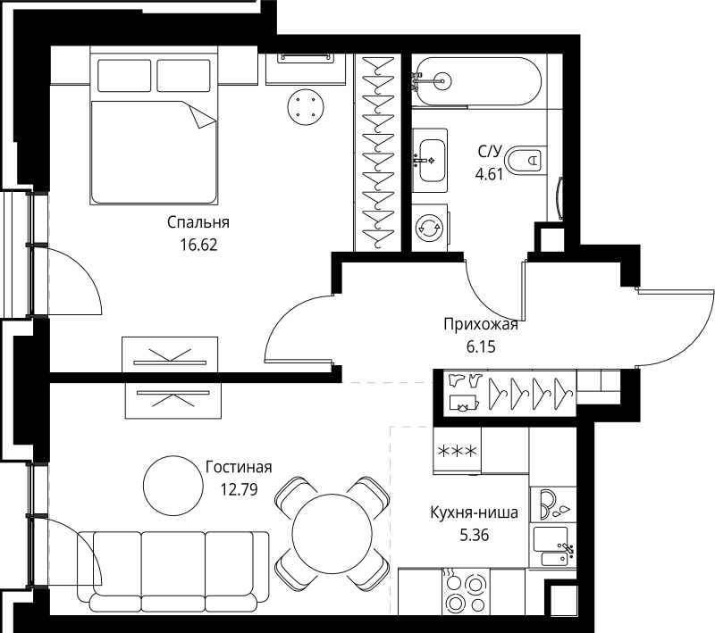 2 ккв (Евро) 45,5 м²