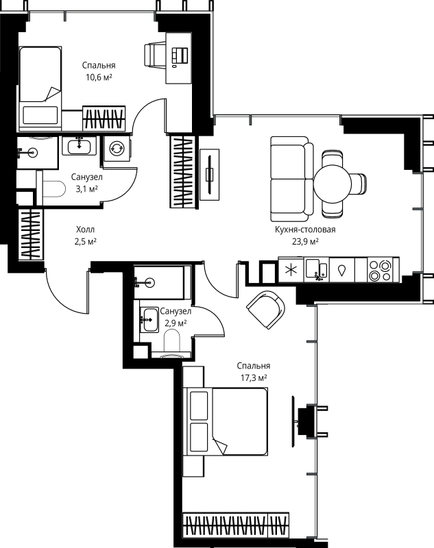 3 ккв (Евро) 60,3 м²