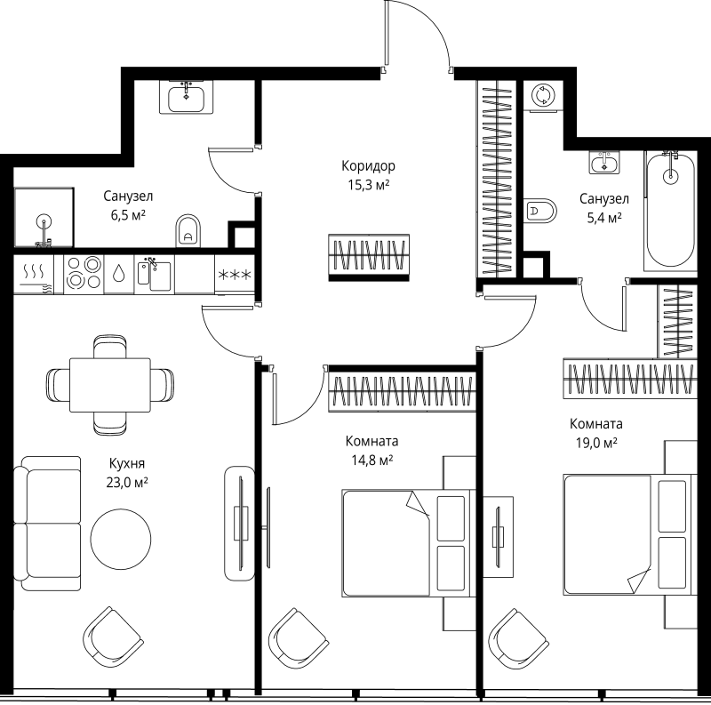 3 ккв (Евро) 84 м²