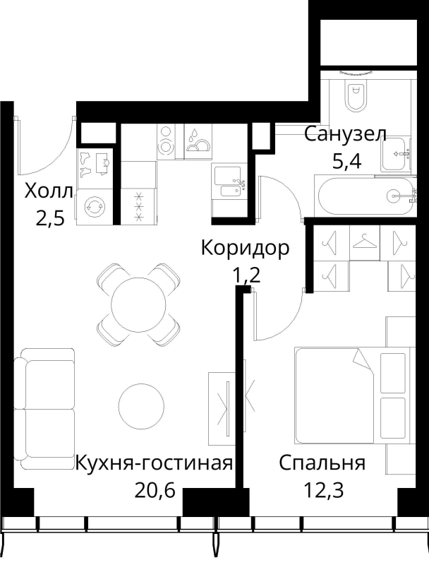 2 ккв (Евро) 42 м²