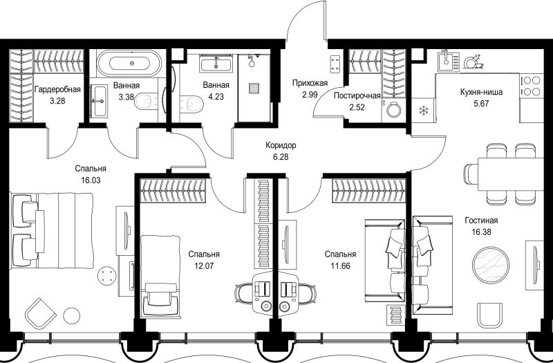 4 ккв (Евро) 84,5 м²