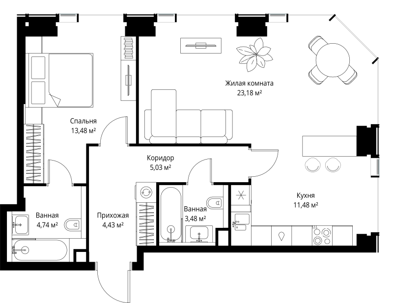 2 ккв (Евро) 65,8 м²