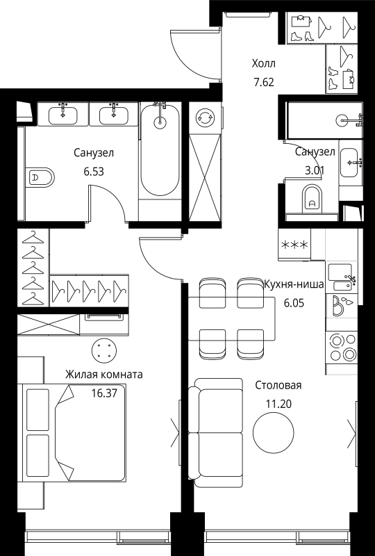 2 ккв (Евро) 50,8 м²