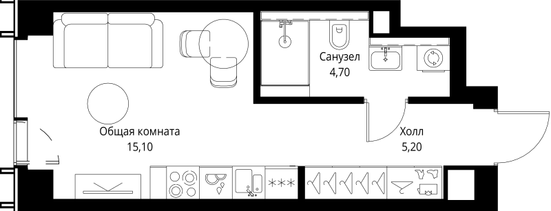Студия 25,5 м²