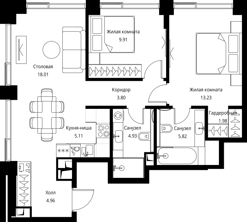 3 ккв (Евро) 67,8 м²