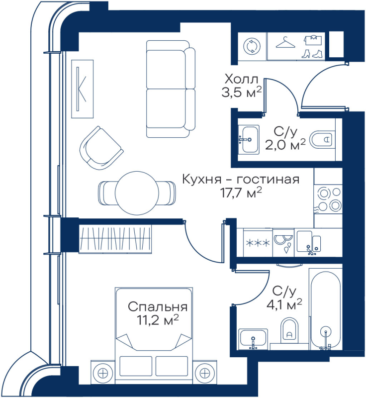 2 ккв (Евро) 37,9 м²