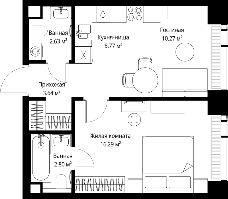 2 ккв (Евро) 41,4 м²