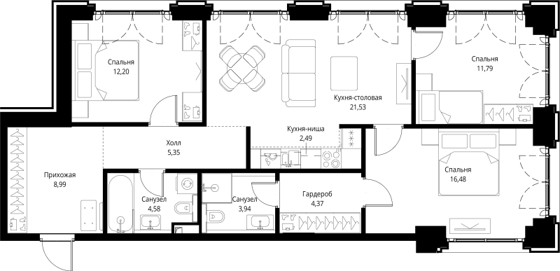4 ккв (Евро) 91,7 м²