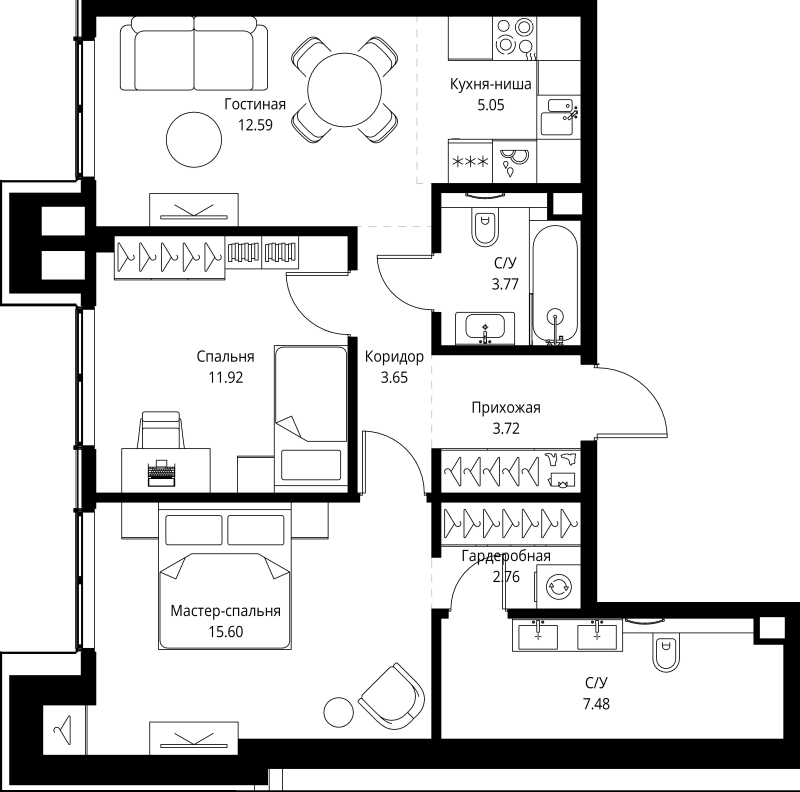 3 ккв (Евро) 66,5 м²