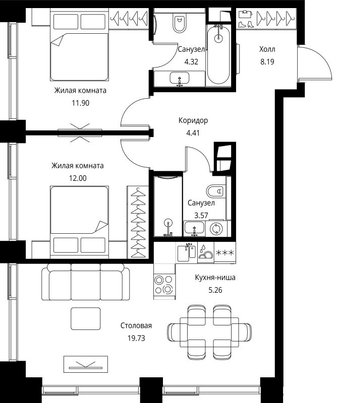 3 ккв (Евро) 69,4 м²